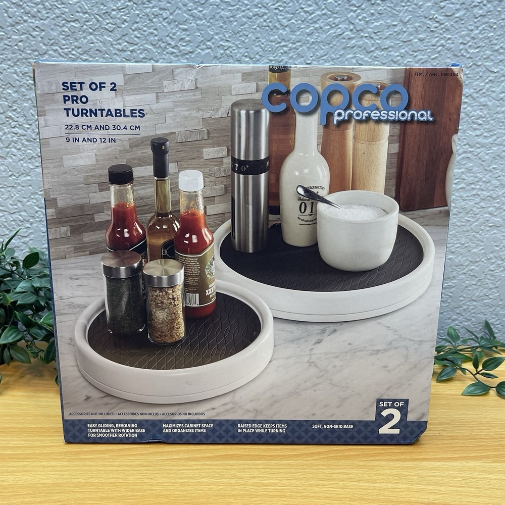 Copco Non Skid 2 Piece Lazy Susan Turntable Set 9" 12" Kitchen Cabinet Organizer